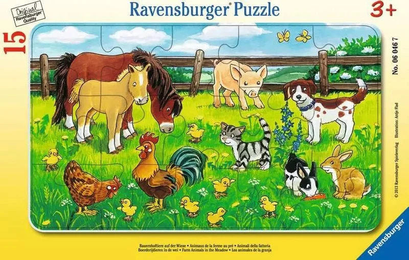Bauernhoftiere auf der Wiese – Ravensburger Rahmenpuzzle 15 Teile