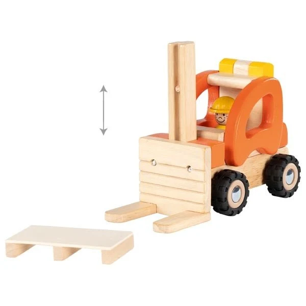 Goki Holz Gabelstapler mit Hubfunktion und Palette
