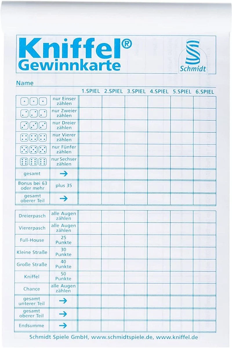Großer Kniffel® Block – Original Zusatzblock im Großformat mit 100 Blatt