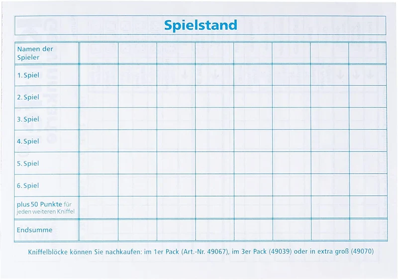 Großer Kniffel® Block – Original Zusatzblock im Großformat mit 100 Blatt