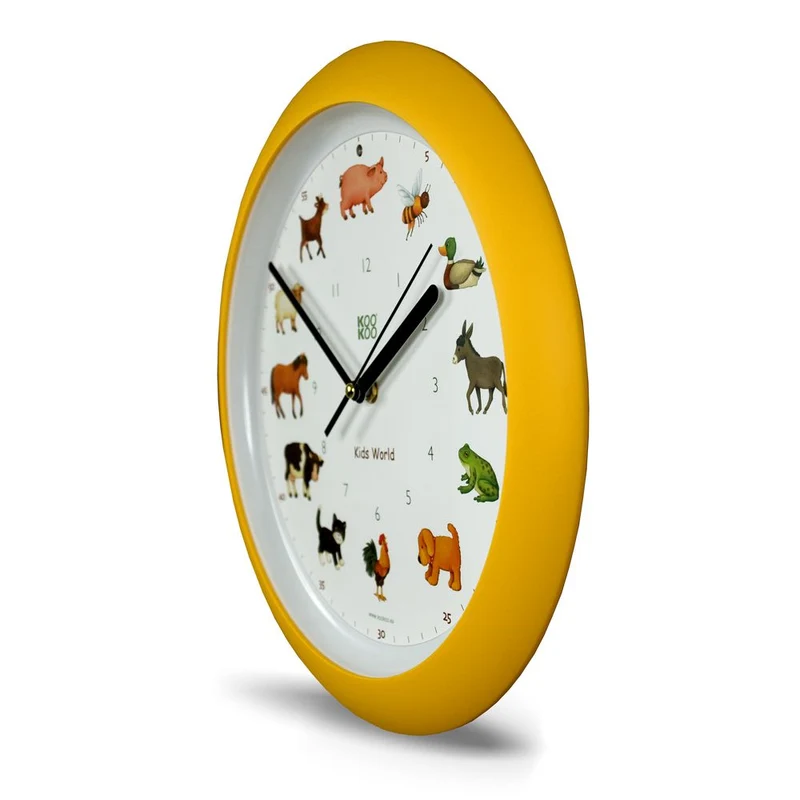 Kinderzimmer Wanduhr - Tiere vom Land gelb