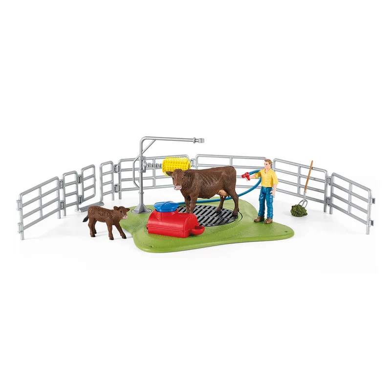 Kuh Waschstation – Schleich Farm World Spielset mit Drehscheibe und Massagebürste