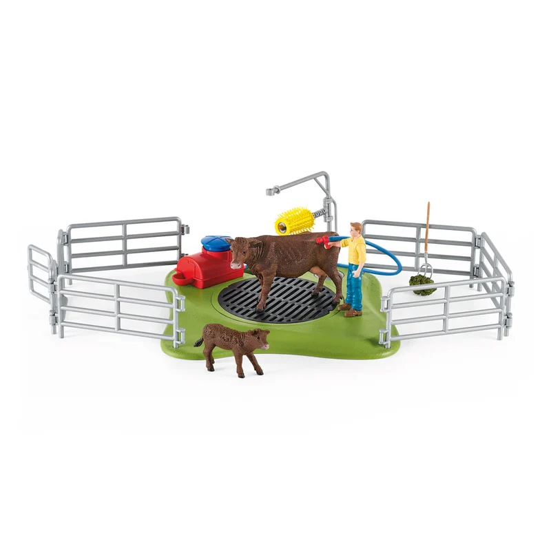 Kuh Waschstation – Schleich Farm World Spielset mit Drehscheibe und Massagebürste