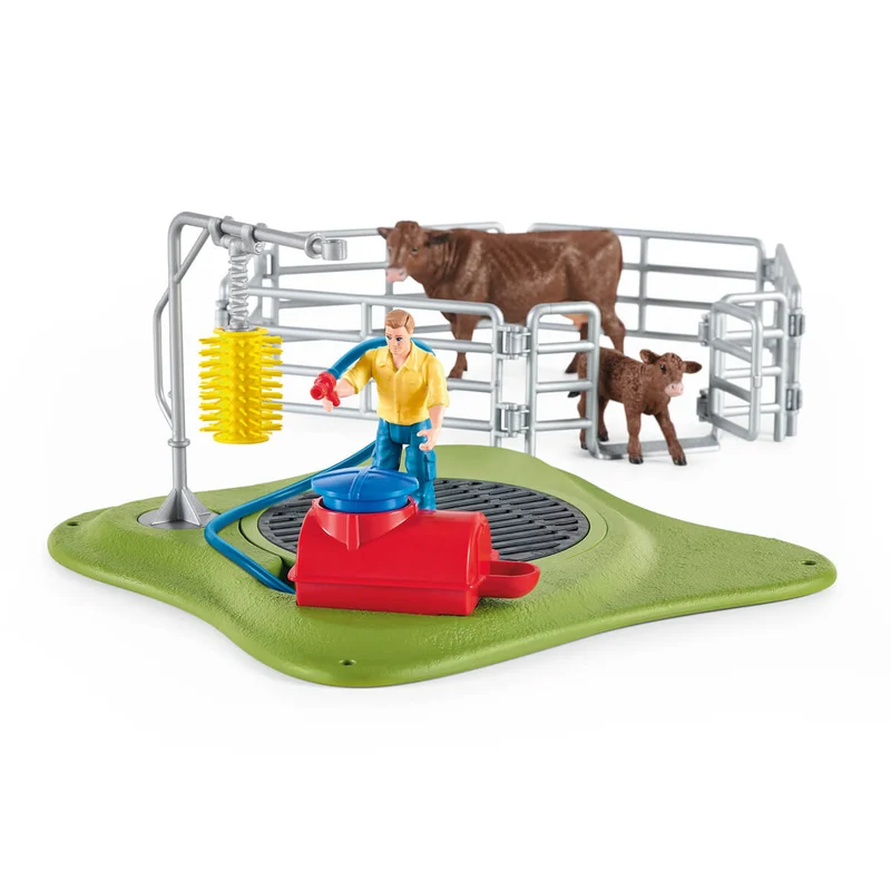 Kuh Waschstation – Schleich Farm World Spielset mit Drehscheibe und Massagebürste