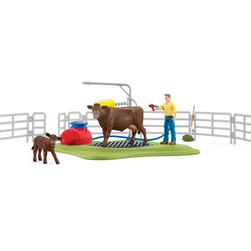 Kuh Waschstation – Schleich Farm World Spielset mit Drehscheibe und Massagebürste