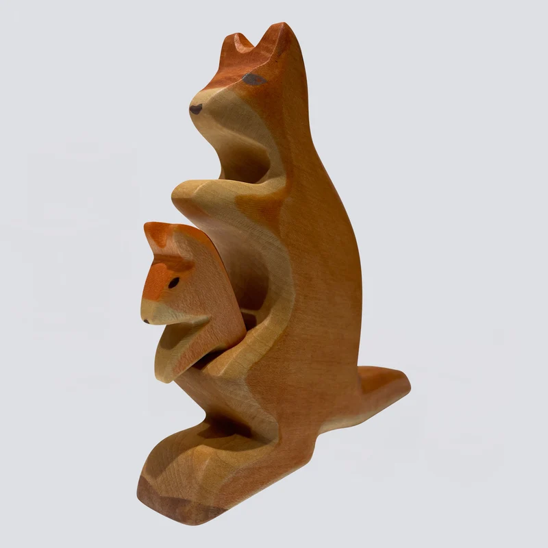 Holzwald Holzfigur Känguru mit Baby