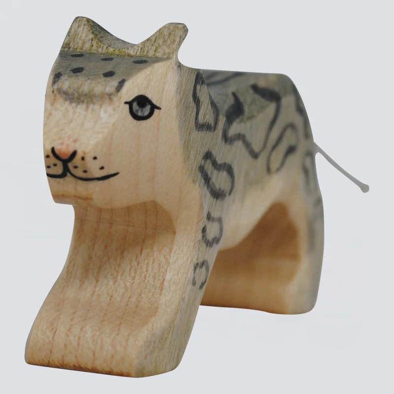 Holzwald Holzfigur Schneeleopard klein