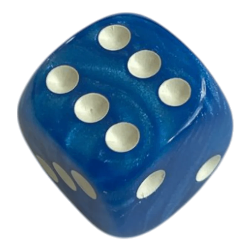 W6 Perlmuttwürfel in Blau mit weißen Augen
