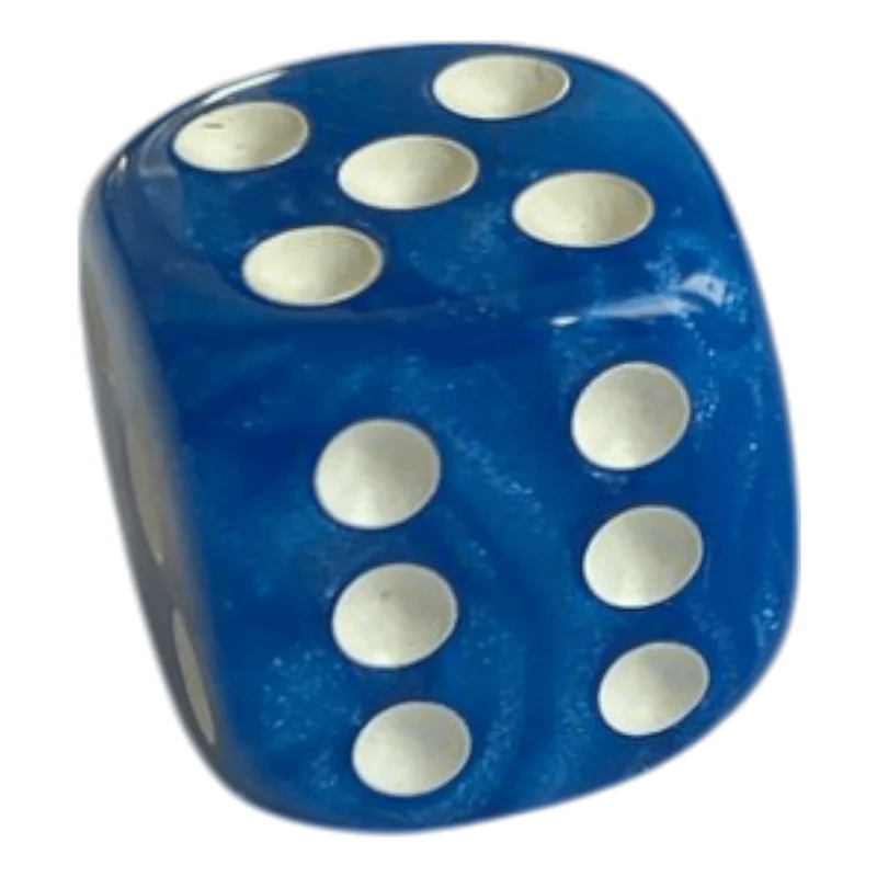 W6 Perlmuttwürfel in Blau mit weißen Augen