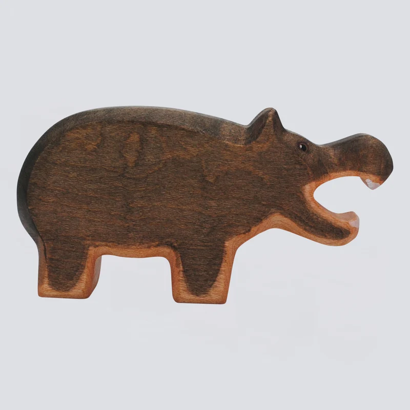 Holzwald Holzfigur Nilpferd Maul offen