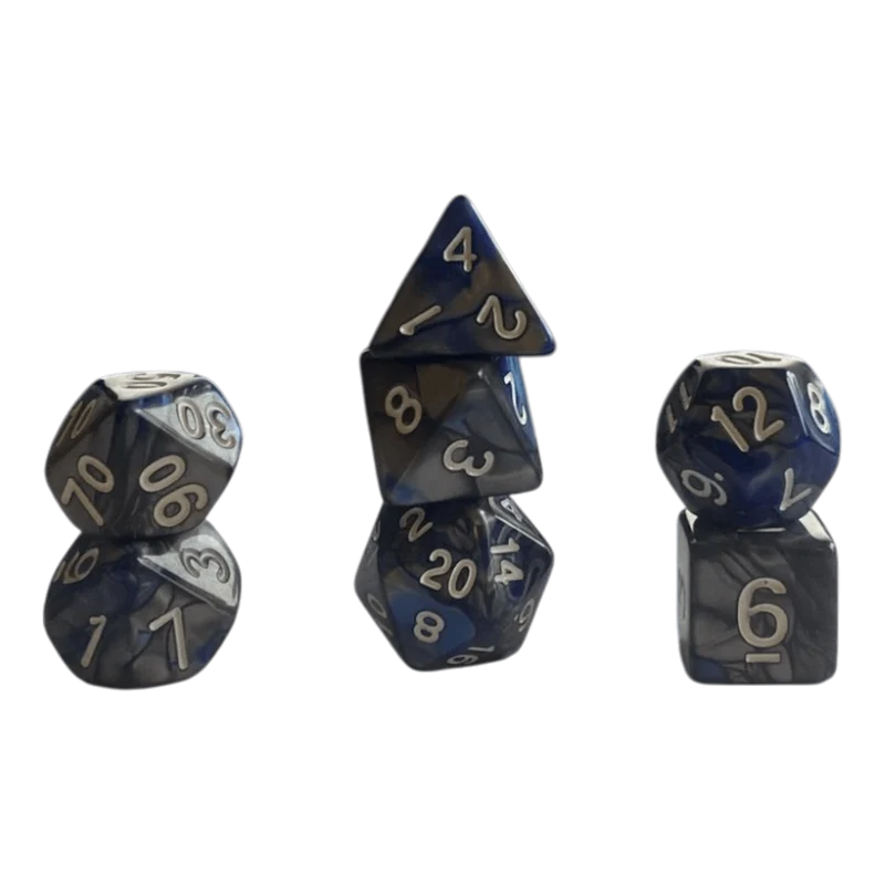 Perlmuttwürfel 7er Set in Blau & Grau