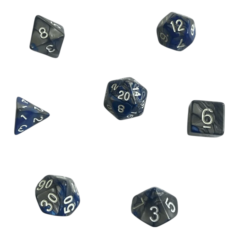 Perlmuttwürfel 7er Set in Blau & Grau