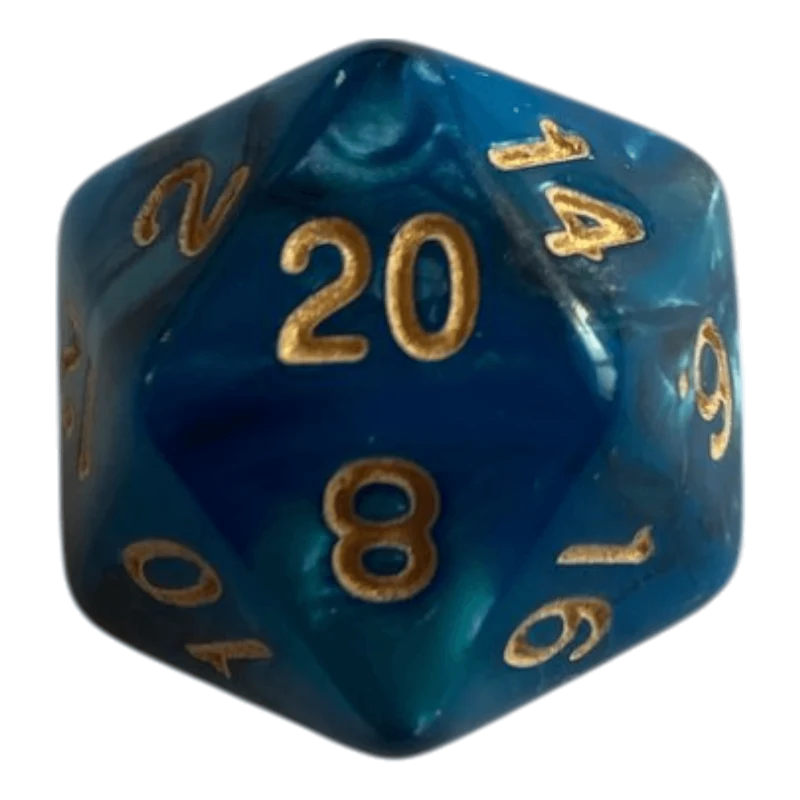 W20 Perlmutt Würfel in Blau/Schwarz