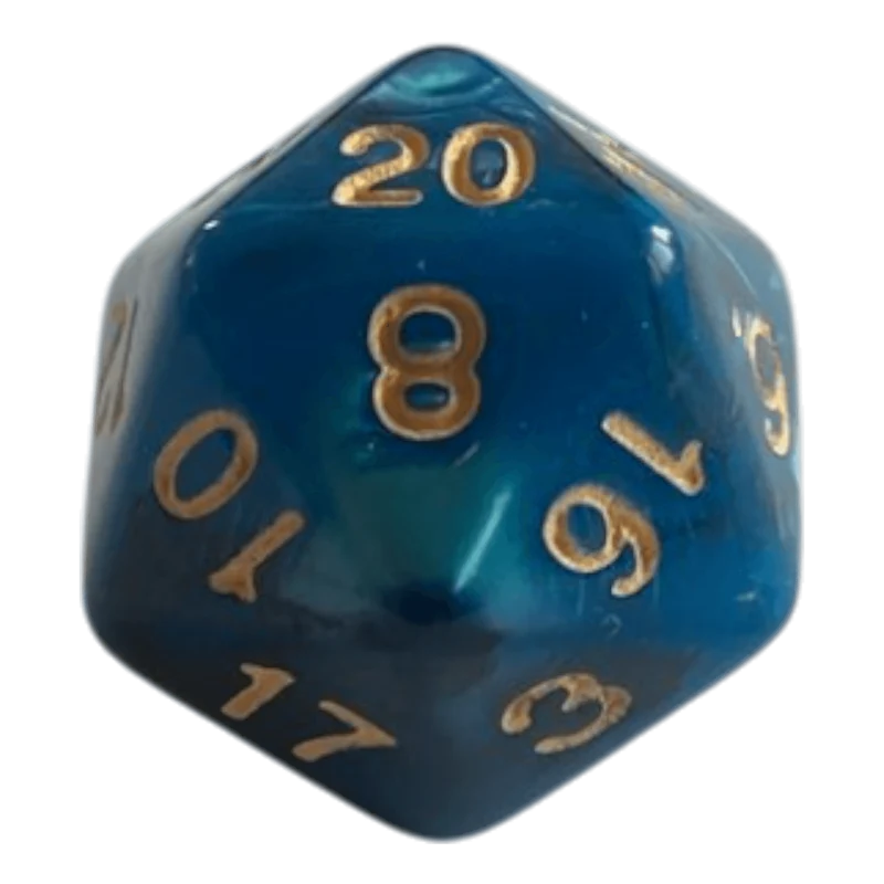 W20 Perlmutt Würfel in Blau/Schwarz