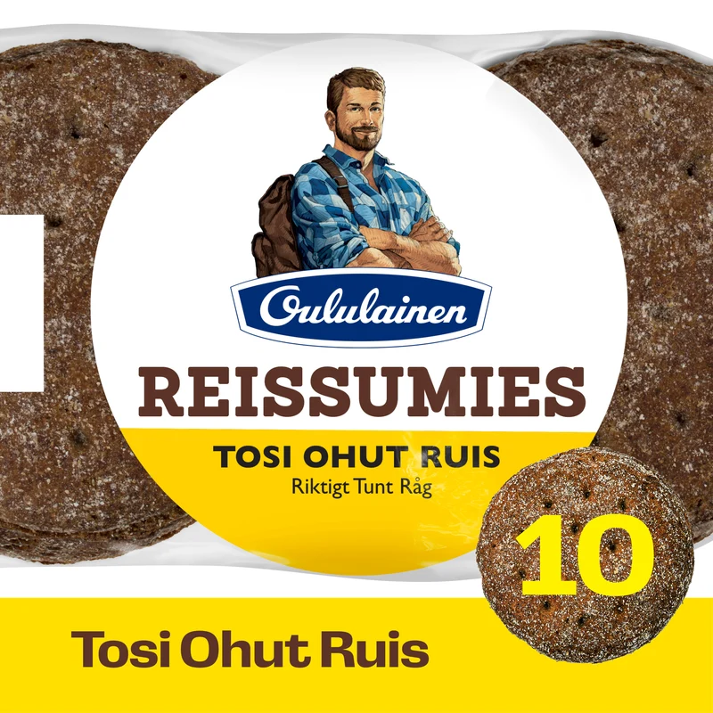 Oululainen Reissumies Tosi Ohut Ruis 10kpl 350g, täysjyväruisleipä