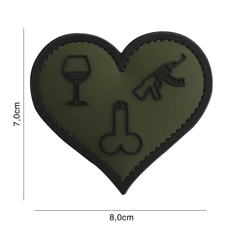 Patch 3D PVC Love, wine, dicks and guns green