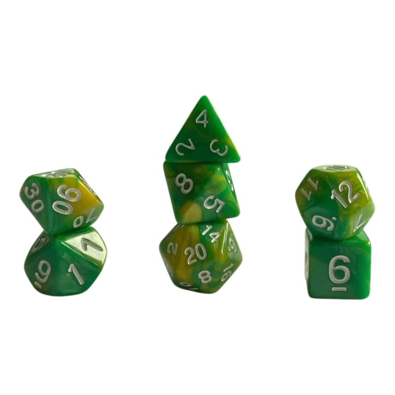 Perlmuttwürfel 7er Set in Grün & Gelb