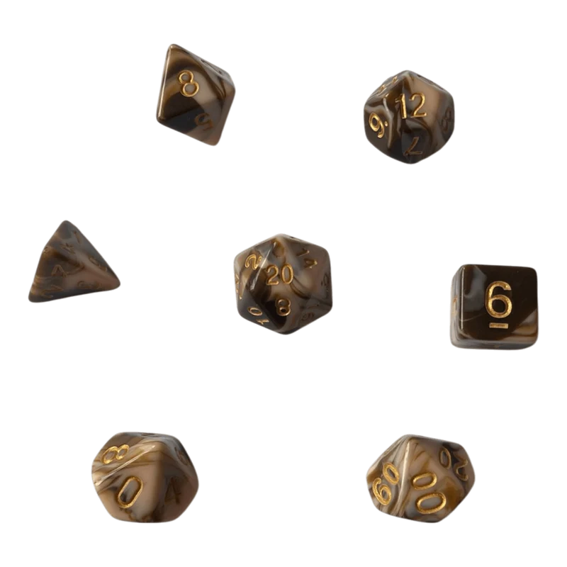 Marmorierte Würfel 7er Set in Chocolate & Rosa - 16mm