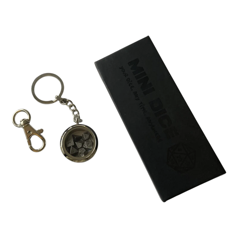 Schlüsselanhänger - Silber Optik - inkl. Mini Metall Würfel Set - Silber - 6mm