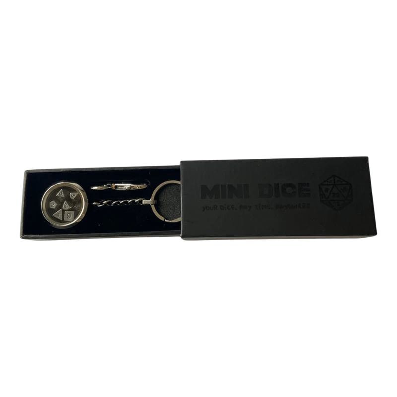 Schlüsselanhänger - Silber Optik - inkl. Mini Metall Würfel Set - Silber - 6mm