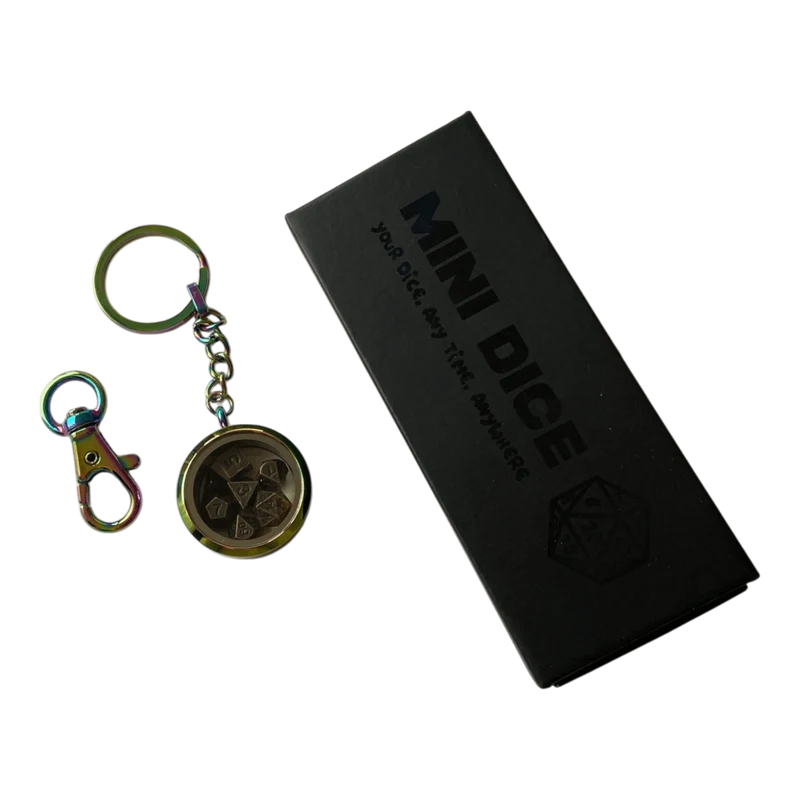 Schlüsselanhänger - Rainbow Optik - inkl. Mini Metall Würfel Set - Ancient Brass - 6mm