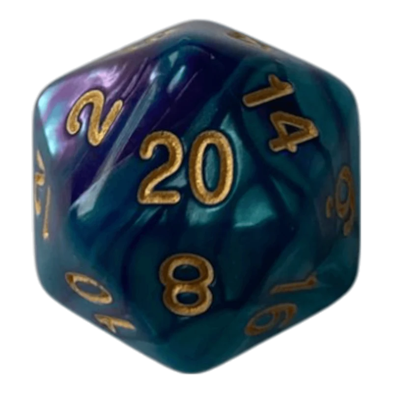 W20 Perlmuttwürfel in Blau & Lila