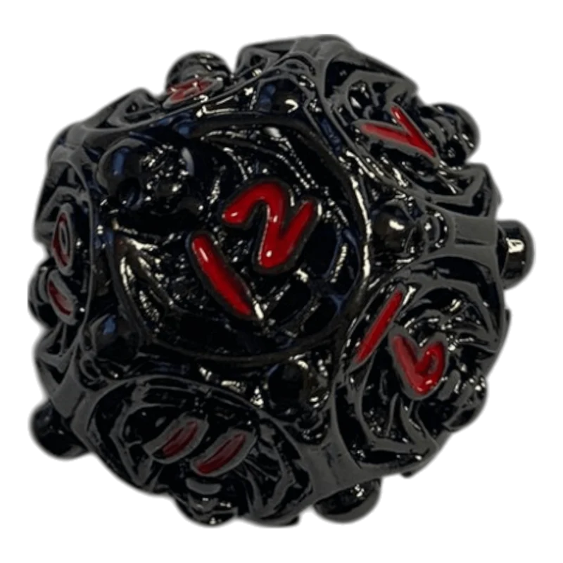 W12 Totenkopf Metallwürfel (Schwarz mit roten Nummern) - 18mm