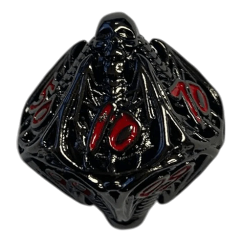 W10-0 Totenkopf Metallwürfel (Schwarz mit roten Nummern) - 18mm