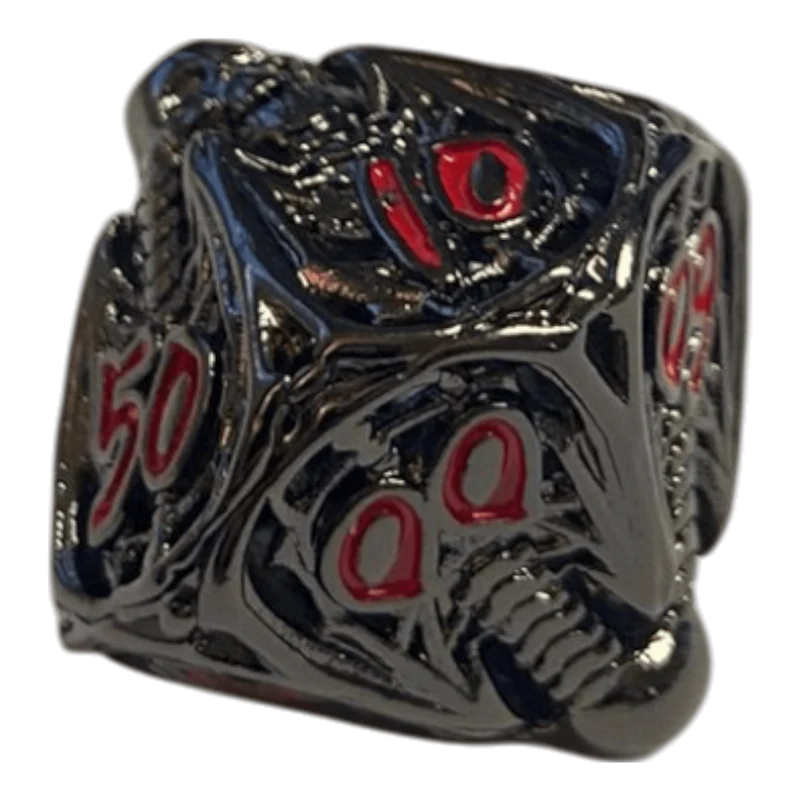 W10-0 Totenkopf Metallwürfel (Schwarz mit roten Nummern) - 18mm