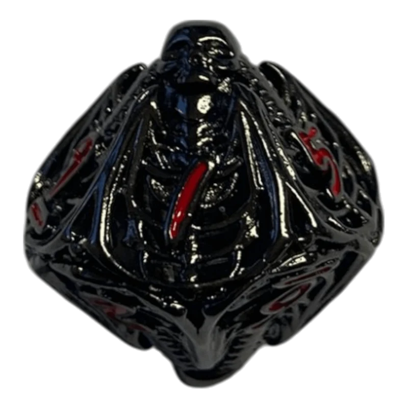 W10 Totenkopf Metallwürfel (Schwarz mit roten Nummern) - 18mm