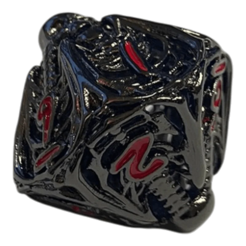 W10 Totenkopf Metallwürfel (Schwarz mit roten Nummern) - 18mm
