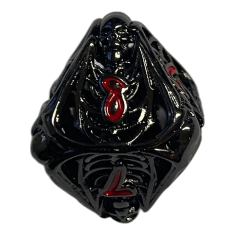 W8 Totenkopf Metallwürfel (Schwarz mit roten Nummern) - 18mm