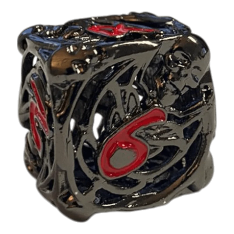 W6 Totenkopf Metallwürfel (Schwarz mit roten Nummern) - 18mm