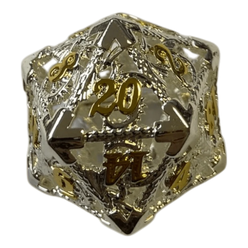 Drachenwürfel W20 (Silber mit goldenen Nummern) - 18mm
