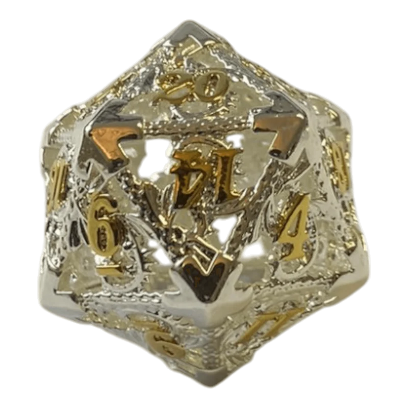 Drachenwürfel W20 (Silber mit goldenen Nummern) - 18mm