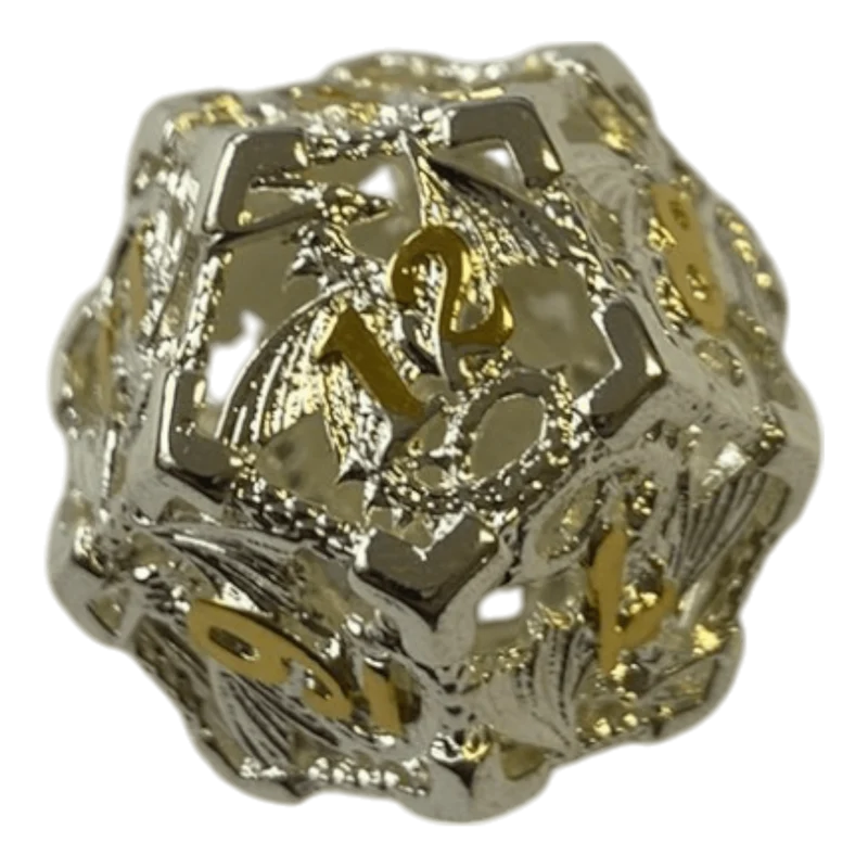 Drachenwürfel W12 (Silber mit goldenen Nummern) - 18mm