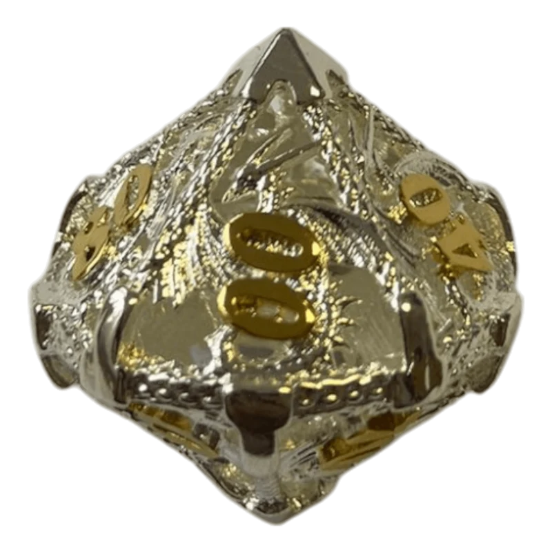 Drachenwürfel W10-0 (Silber mit goldenen Nummern) - 18mm