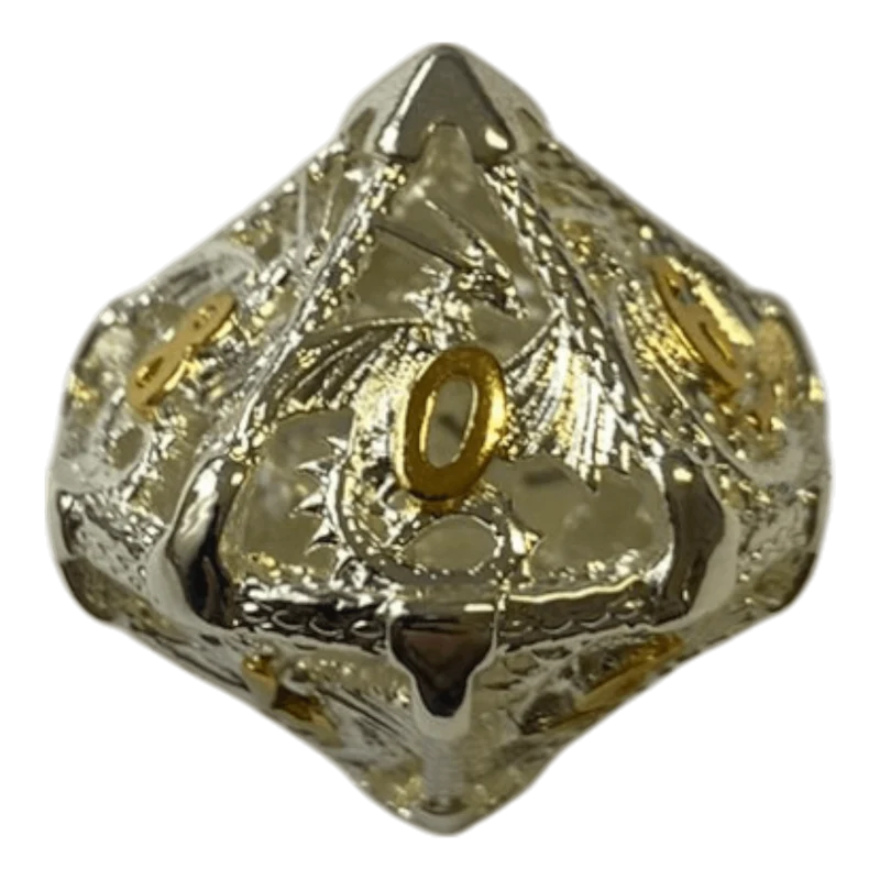Drachenwürfel W10 (Silber mit goldenen Nummern) - 18mm