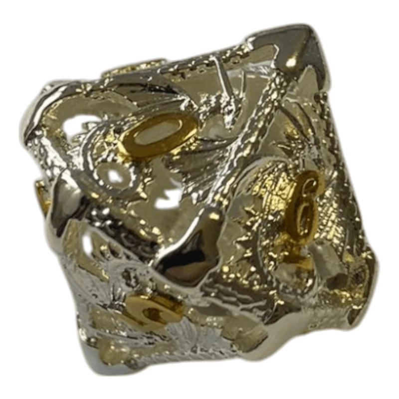 Drachenwürfel W10 (Silber mit goldenen Nummern) - 18mm
