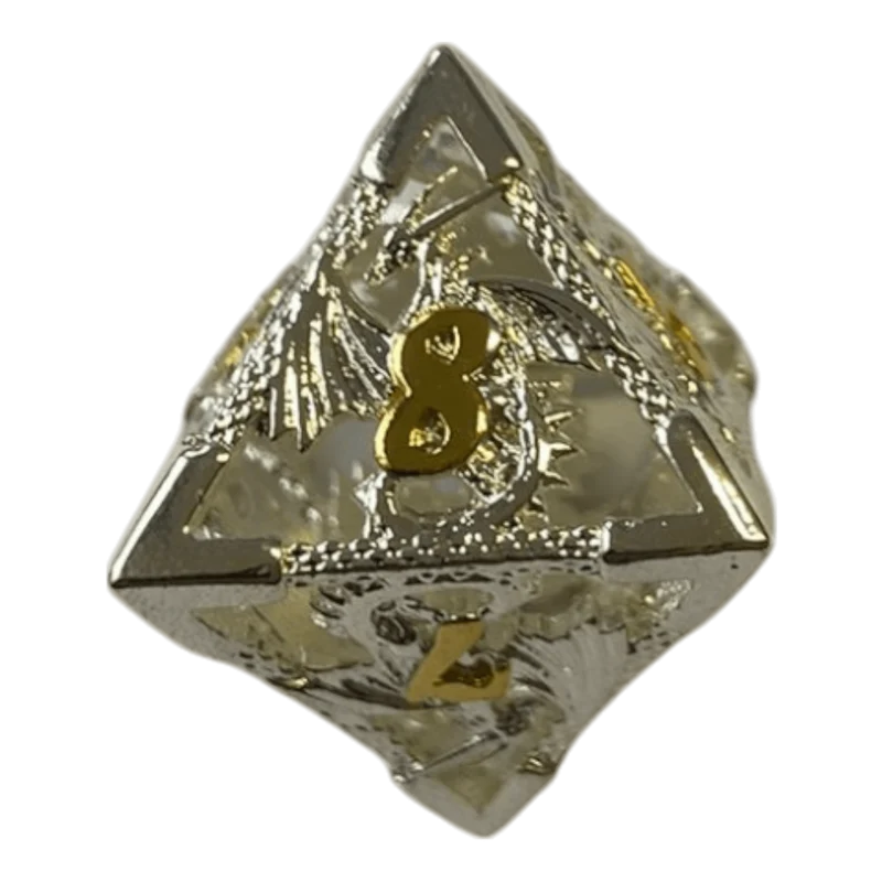 Drachenwürfel W8 (Silber mit goldenen Nummern) - 18mm