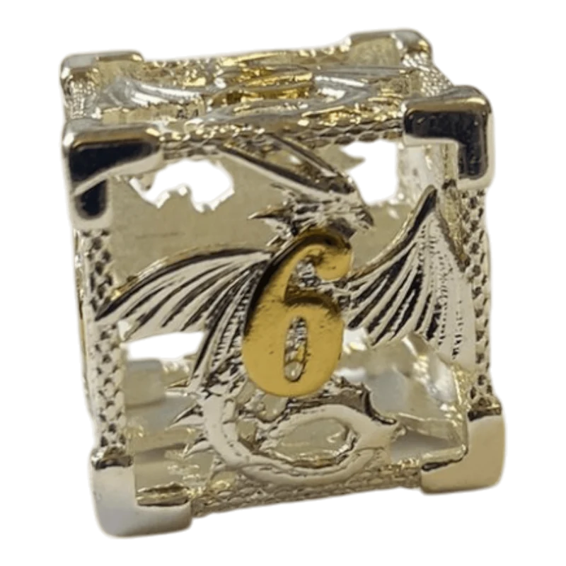 Drachenwürfel W6 (Silber mit goldenen Nummern) - 18mm