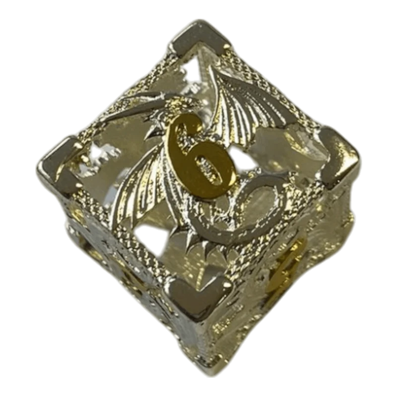 Drachenwürfel W6 (Silber mit goldenen Nummern) - 18mm