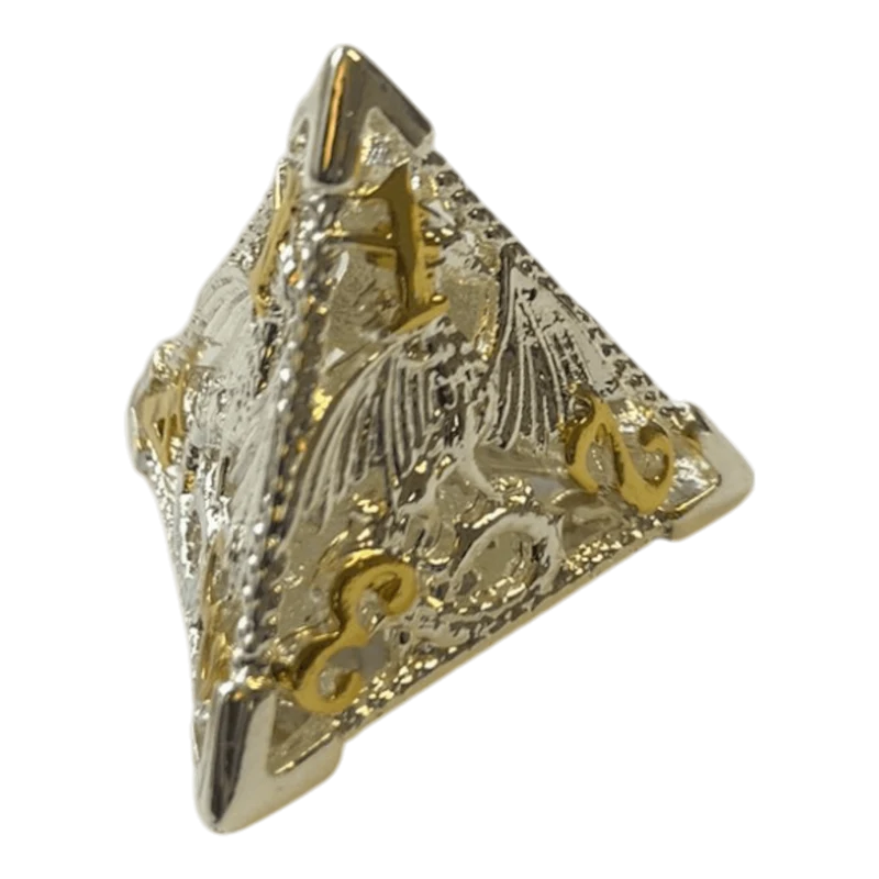 Drachenwürfel W4 (Silber mit goldenen Nummern) - 18mm