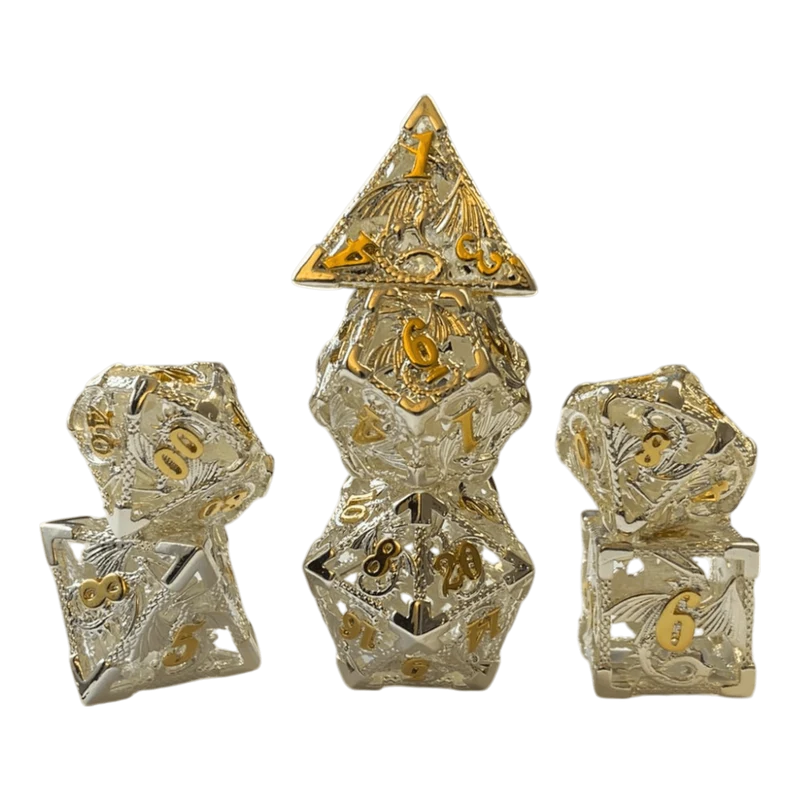 Drachenwürfel-Set (Silber mit goldenen Nummern) - 18mm