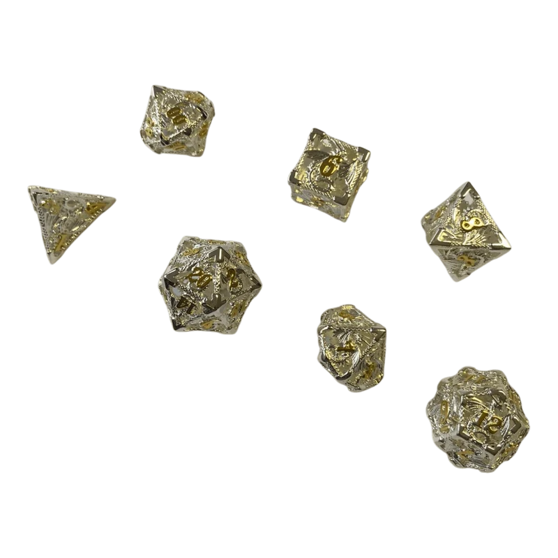 Drachenwürfel-Set (Silber mit goldenen Nummern) - 18mm