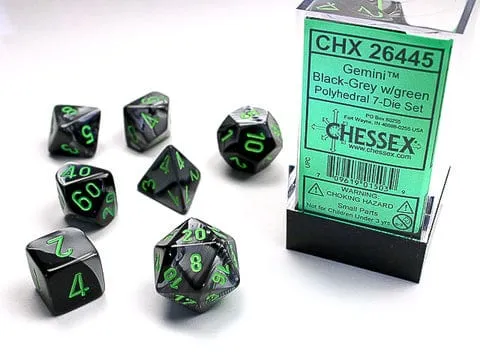 Chessex Gemini Black-Grey/Green 7er Set