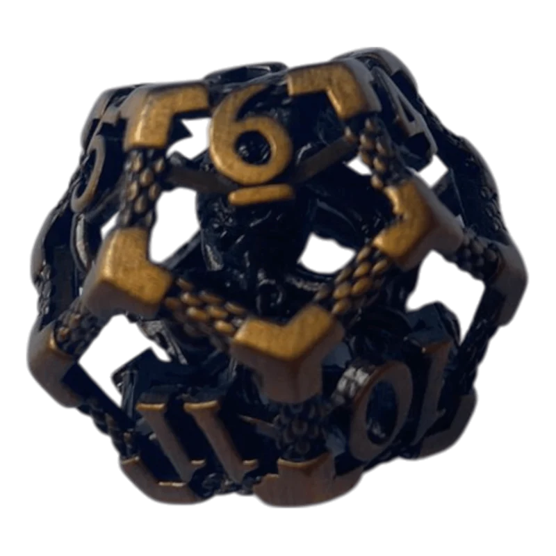 W12 Oktopus Metallwürfel (Ancient Gold mit goldenen Nummern) - 18mm