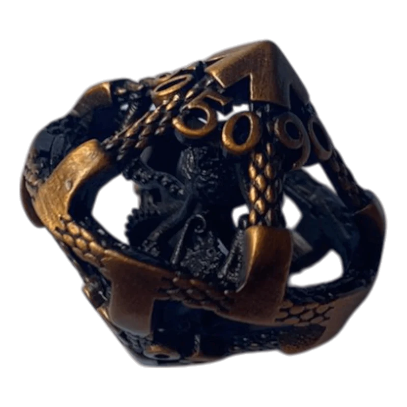 W10-0 Oktopus Metallwürfel (Ancient Gold mit goldenen Nummern) - 18mm
