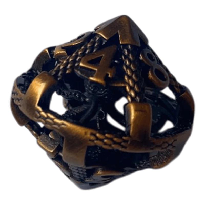W10 Oktopus Metallwürfel (Ancient Gold mit goldenen Nummern) - 18mm
