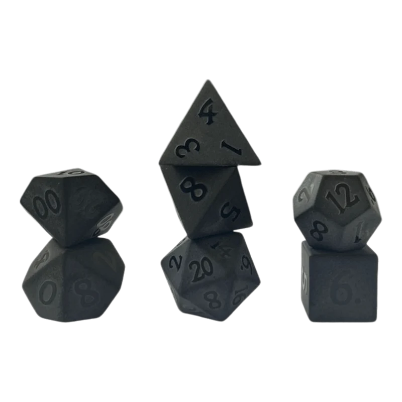 Matt-Schwarzer Obsidian Edelsteinwürfel Set